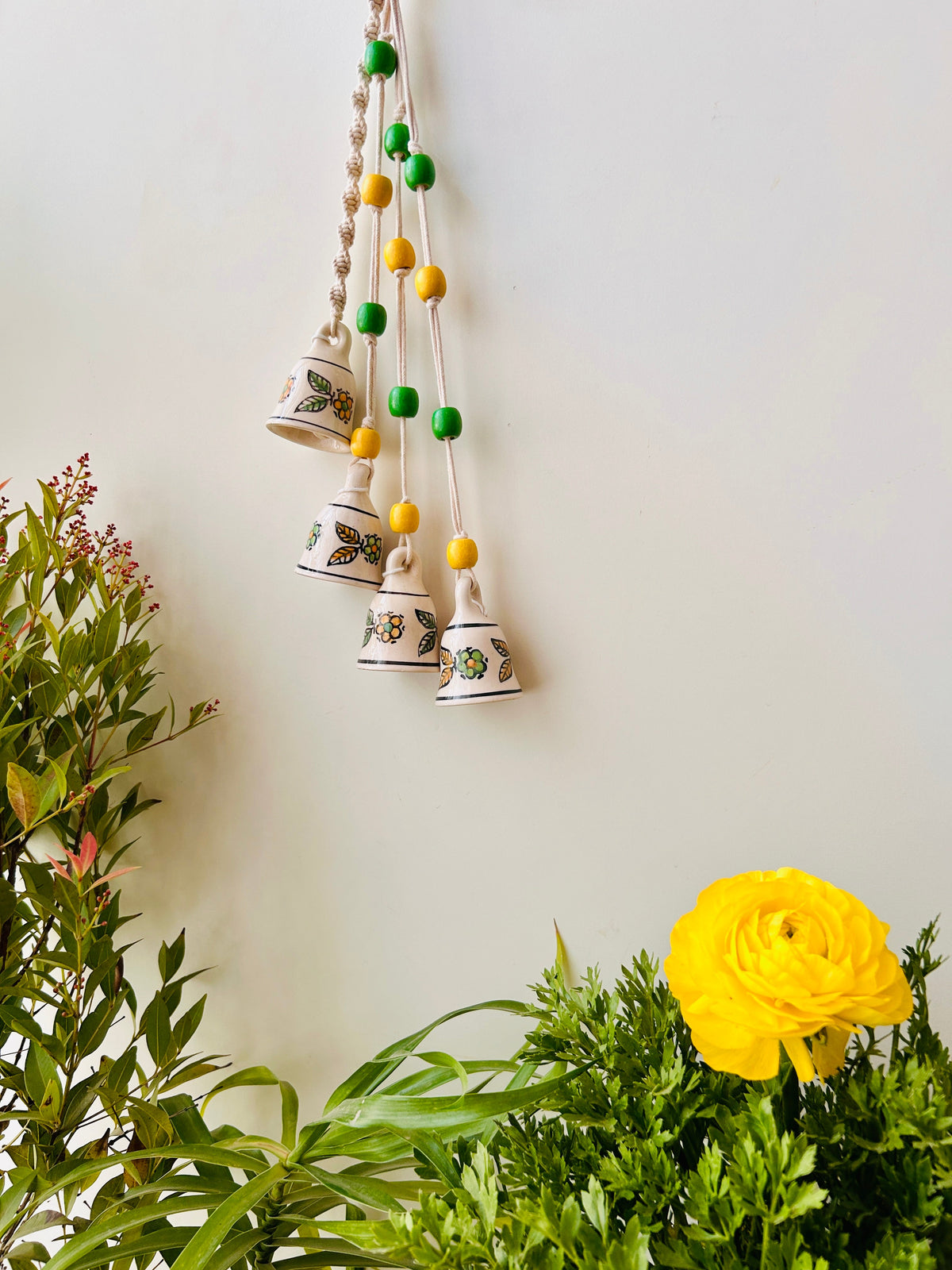 AMALTAS | Handmade Ceramic Symphony Bell Chimes | Bunch of 4 (mini) bells with Ceramic Hooks