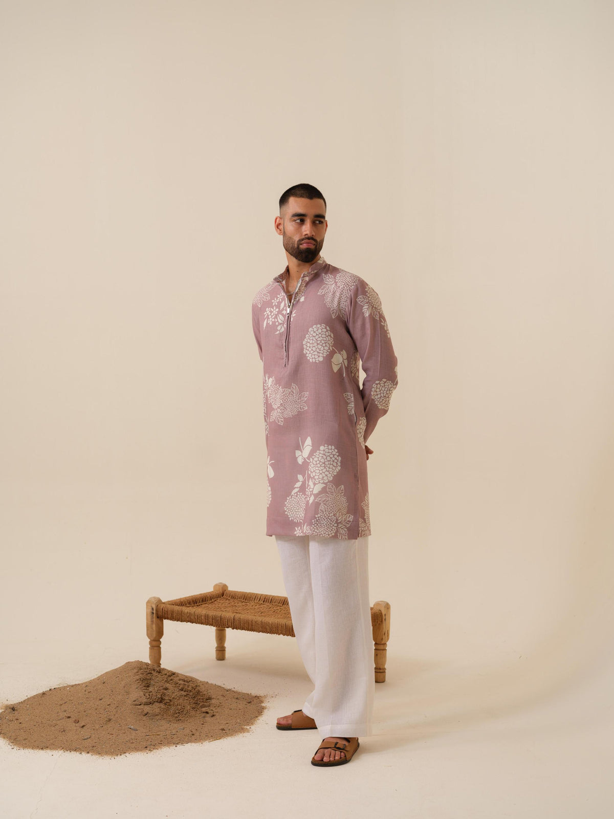 Desi Munda — Men's Khadi Linen Kurta with Zipper | Printed Ethnic Wear India | Kurtaloom