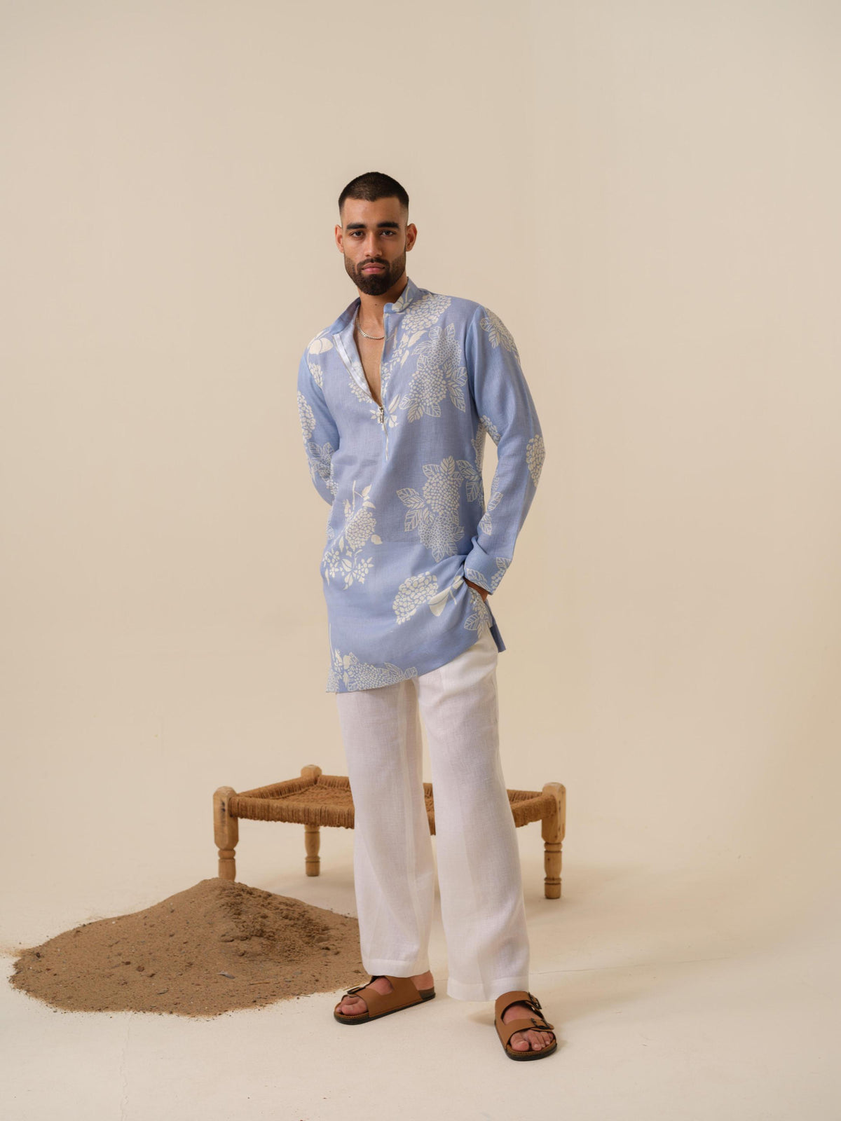 Desi Munda — Men's Khadi Linen Kurta with Zipper | Printed Ethnic Wear India | Kurtaloom