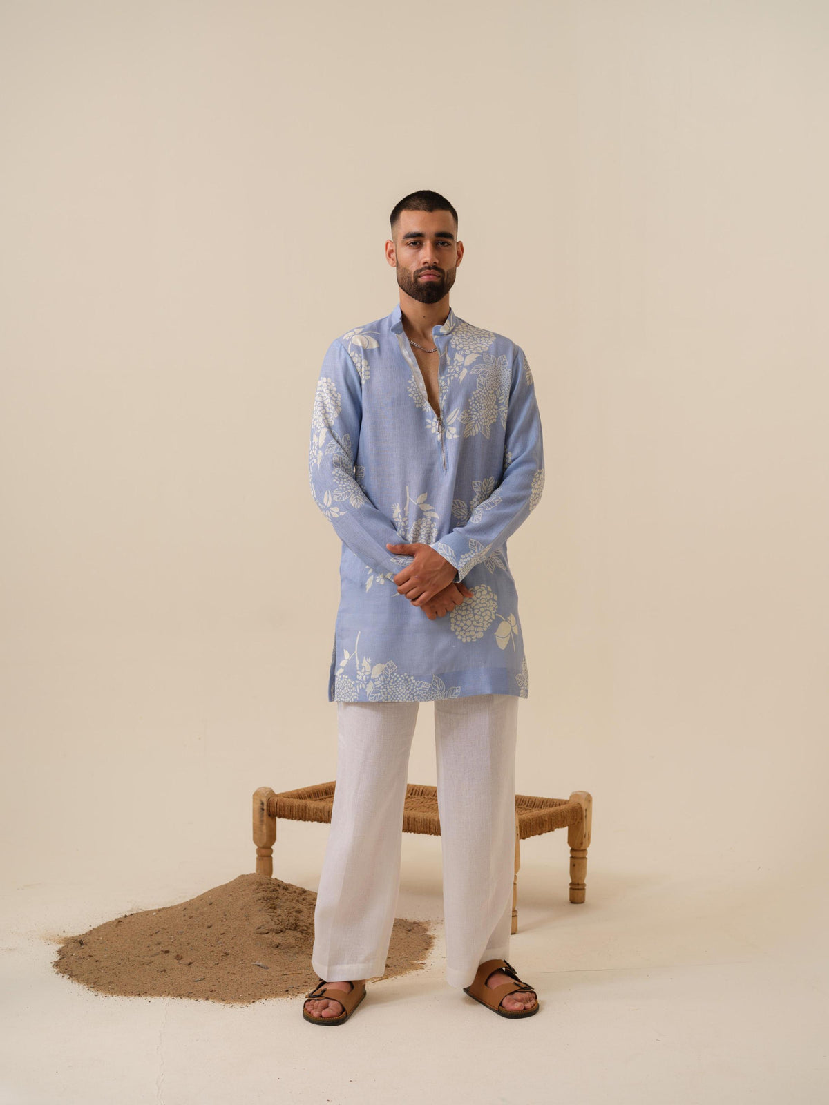 Desi Munda — Men's Khadi Linen Kurta with Zipper | Printed Ethnic Wear India | Kurtaloom