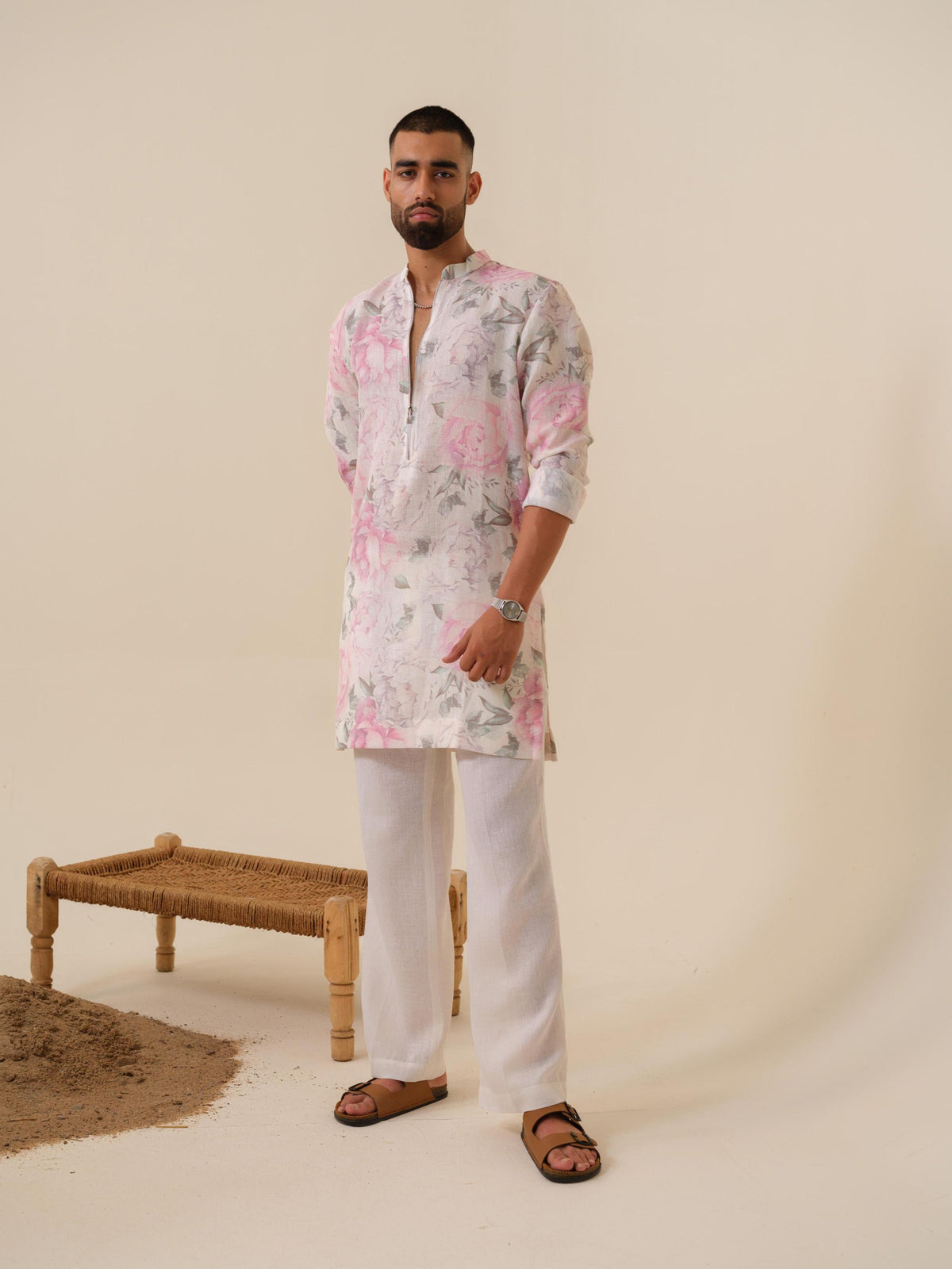 Raees Vibes — Men's Floral Printed Designer Kurta | Khadi Linen Ethnic Wear | Kurtaloom