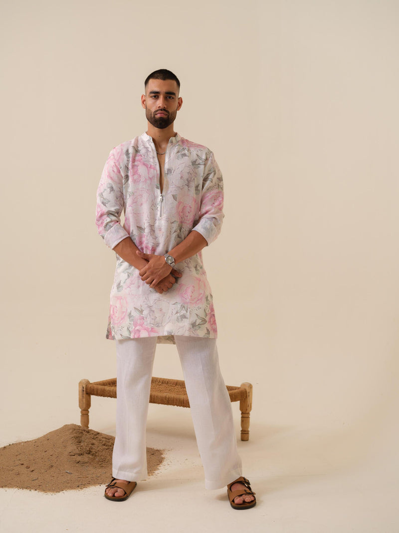 Raees Vibes — Men's Floral Printed Designer Kurta | Khadi Linen Ethnic Wear | Kurtaloom