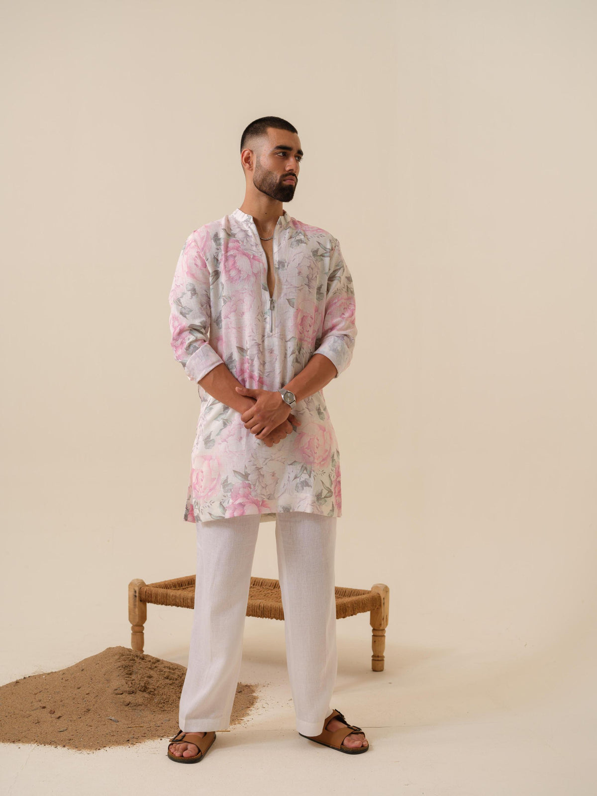 Raees Vibes — Men's Floral Printed Designer Kurta | Khadi Linen Ethnic Wear | Kurtaloom