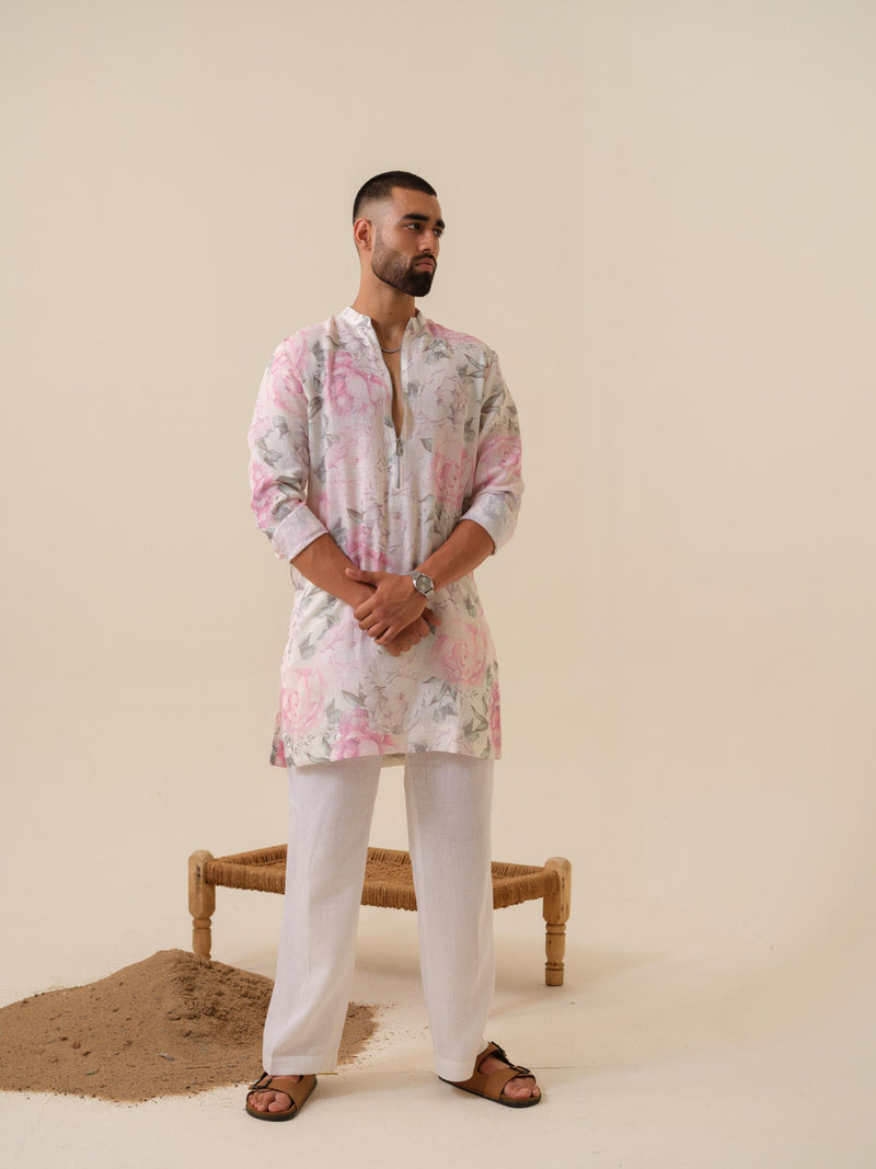Raees Vibes — Men's Floral Printed Designer Kurta | Khadi Linen Ethnic Wear | Kurtaloom