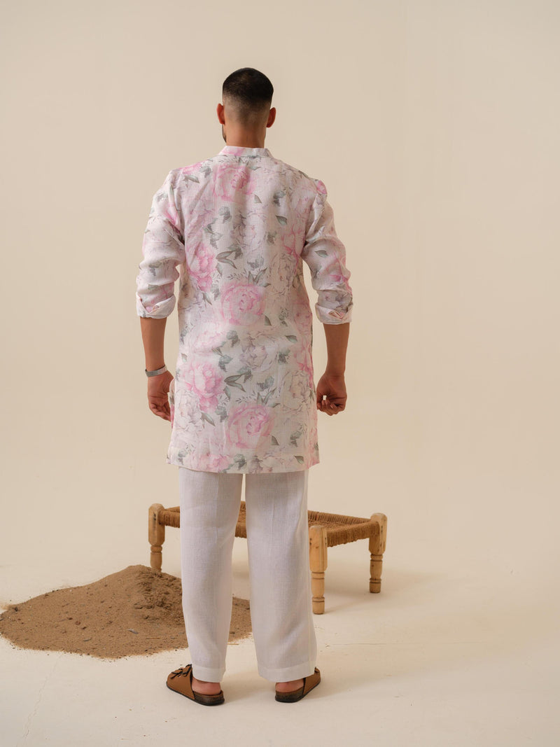 Raees Vibes — Men's Floral Printed Designer Kurta | Khadi Linen Ethnic Wear | Kurtaloom