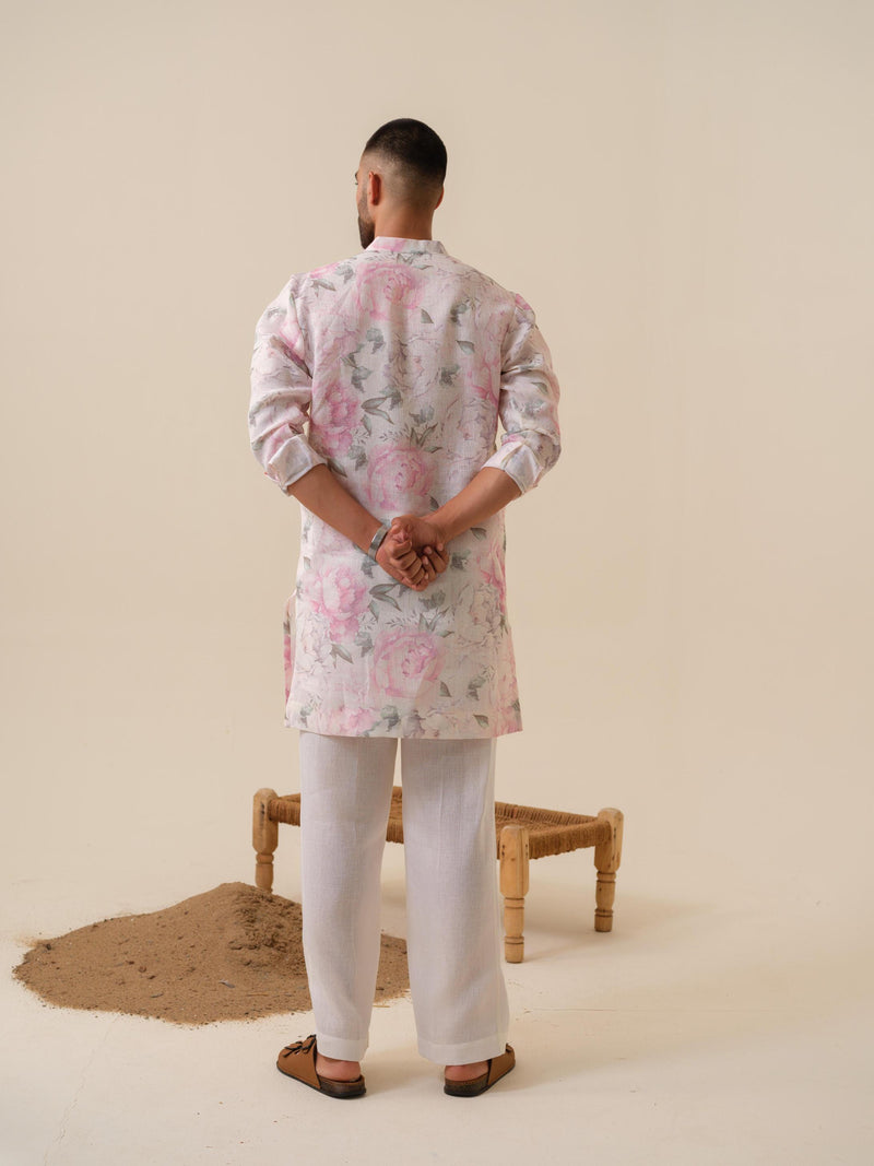Raees Vibes — Men's Floral Printed Designer Kurta | Khadi Linen Ethnic Wear | Kurtaloom