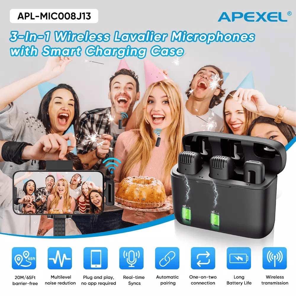 [New] APEXEL Wireless Noise Cancelling Interview Microphone For Mobile With Charging Case engape18 Others - APEXEL INDIA - Mobile Lens - Mobile Camera Lens - Cellphone Accessories - Phone Lens - Smartphone Lens