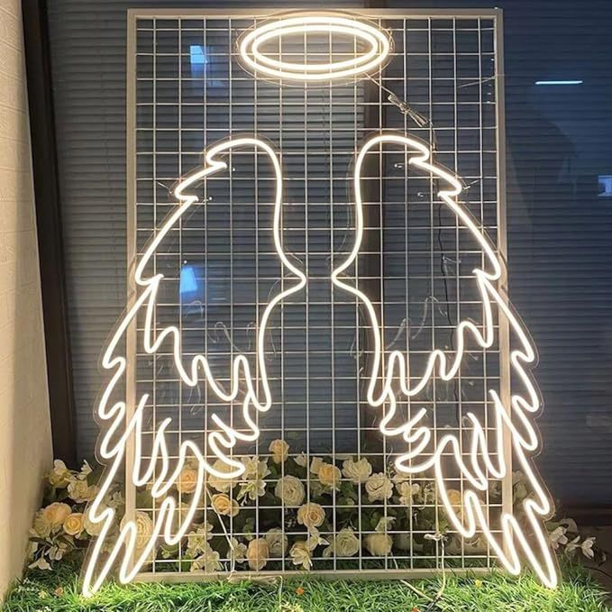 Angel Wings Neon Wall Art with Halo – LED Photo Wall Décor | Neon Signs India — Image 5