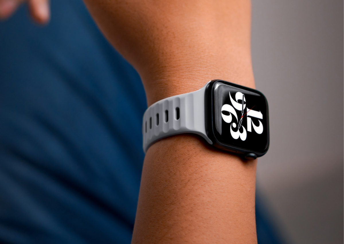 Aqua Ash Grey Rugged Silicone Apple Watch Band with Pin & Tuck Closure.