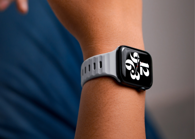 Aqua Ash Grey Rugged Silicone Apple Watch Band with Pin & Tuck Closure.