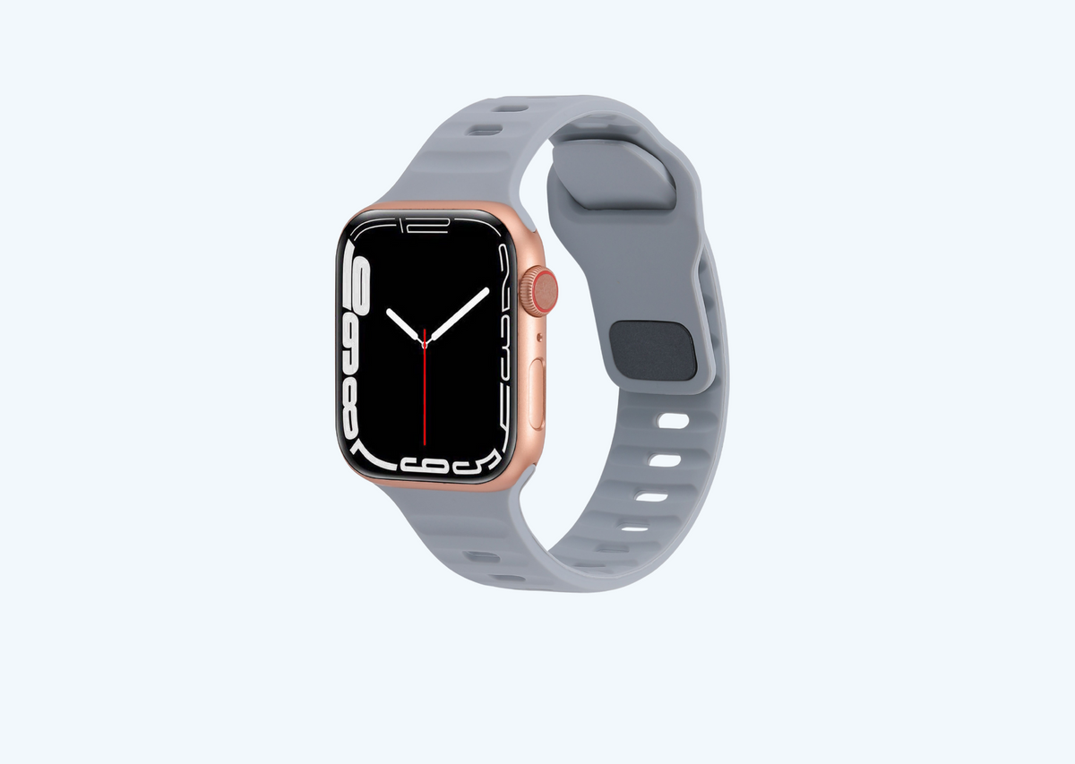 Aqua Ash Grey Rugged Silicone Apple Watch Band with Pin & Tuck Closure.