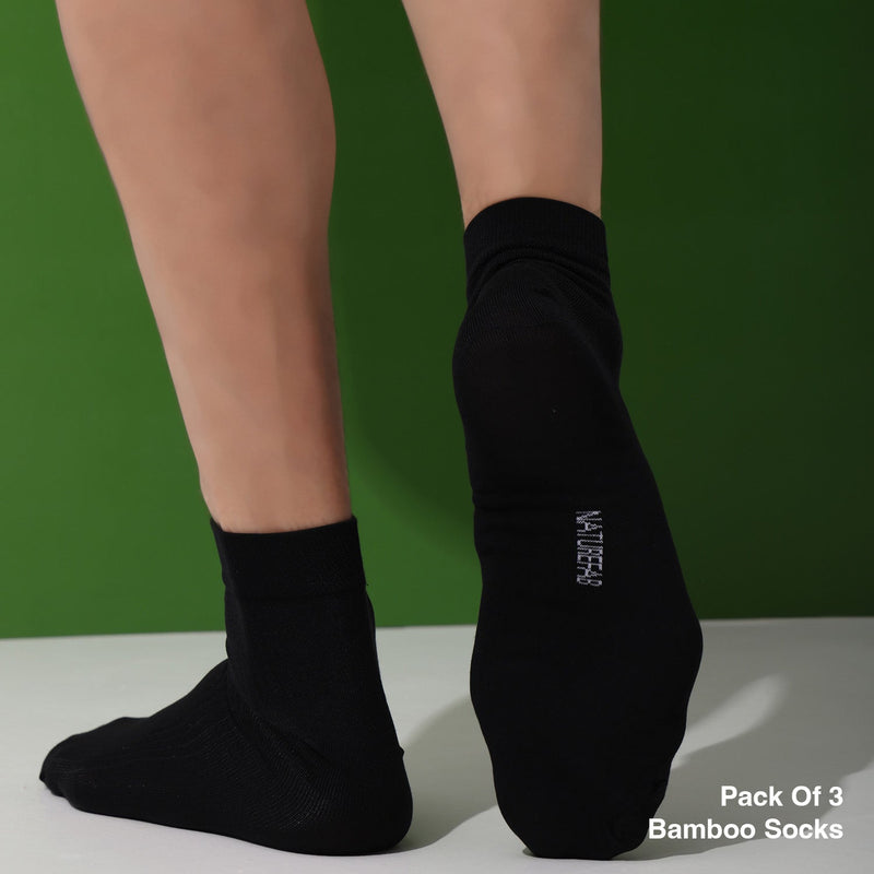 Naturefab Men's Bamboo Ankle Length socks Black (Pack of 3)-5