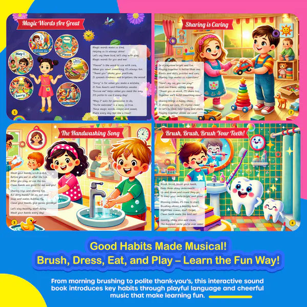 Kiddale My First Good Habits | Musical Sound Book for Kids | 20 Value-Building Rhymes | Press & Play