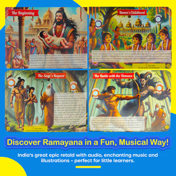 Ramayan Musical Story Book (3–12 Yrs) | Hindi & English Audio | Musical Story+ Shlok+Mantra for Kids| Teach Sanskar & Values to Kids