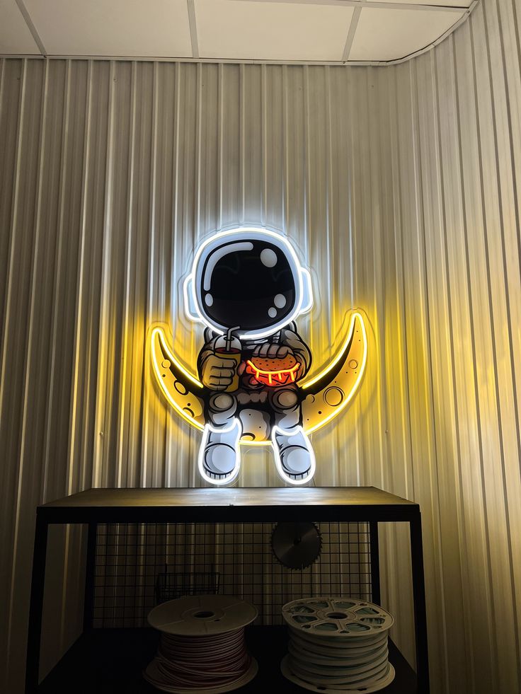 Astronaut Burger Neon Sign – Space-Themed LED Acrylic Wall Art-2