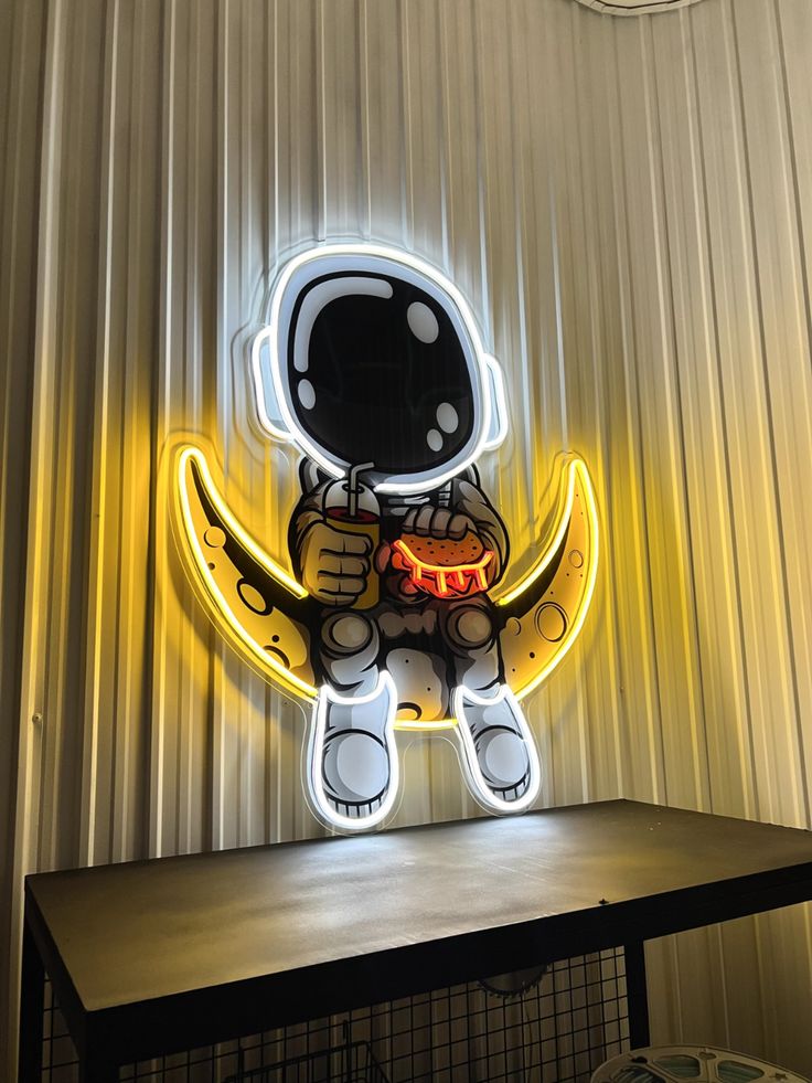 Astronaut Burger Neon Sign – Space-Themed LED Acrylic Wall Art-1