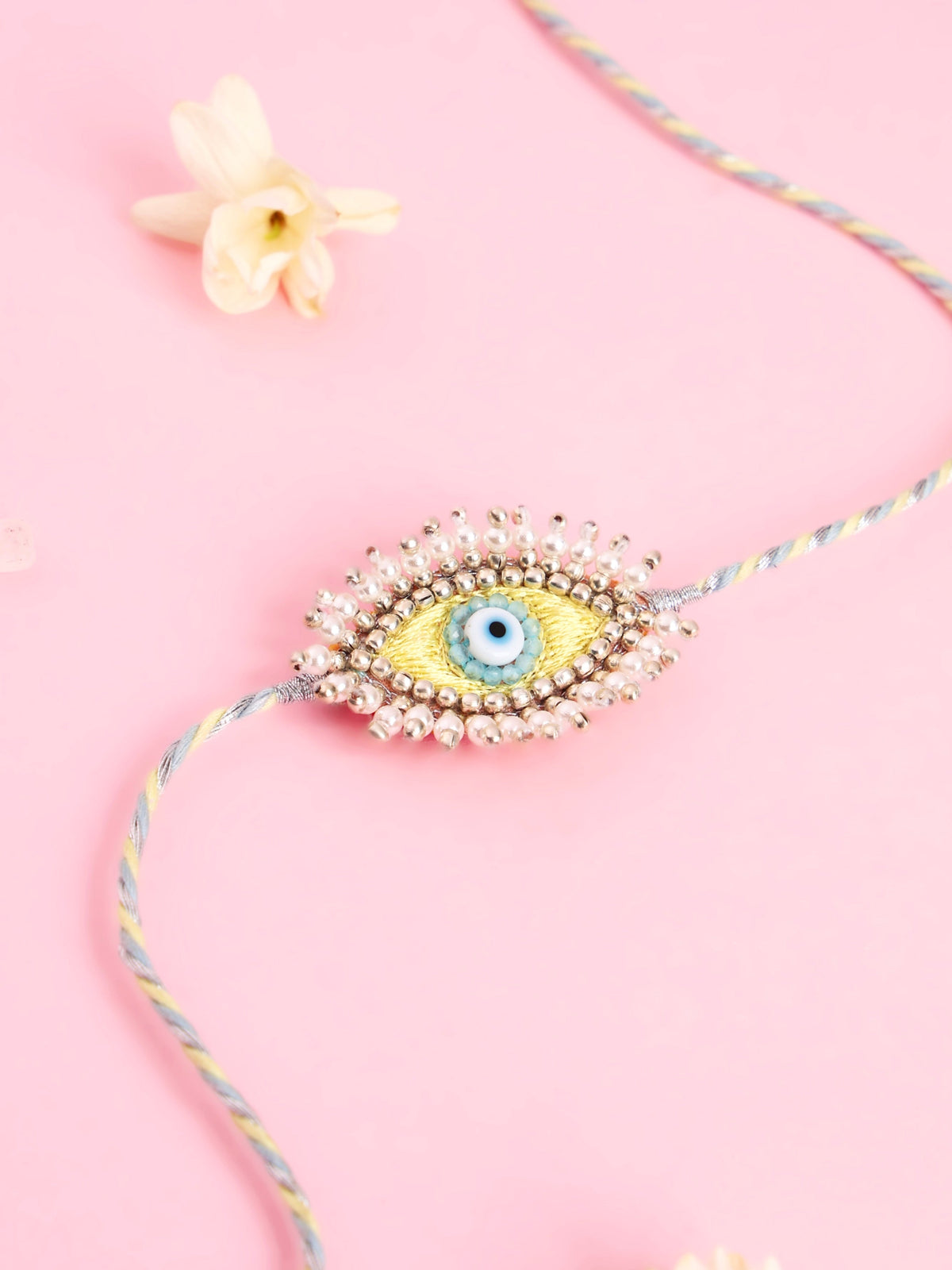 Evil Eye Yellow Rakhi and Evil Eye Flat Pink Lumba