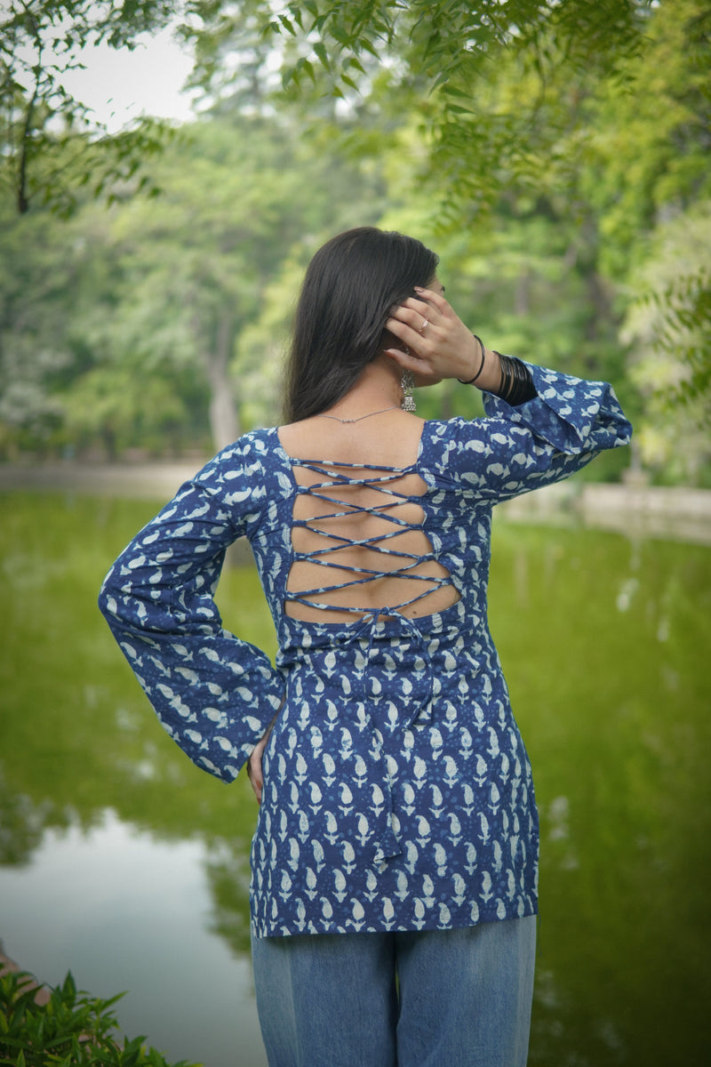 Tied Back Indigo Bagru Kurti
