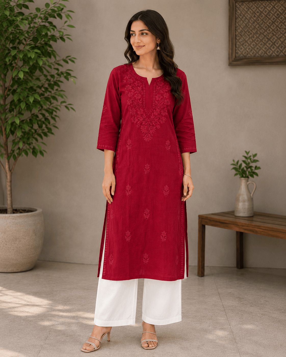 Dina | Chikankari Rayon Long Kurti