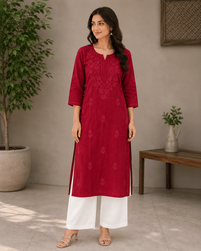 Dina | Chikankari Rayon Long Kurti