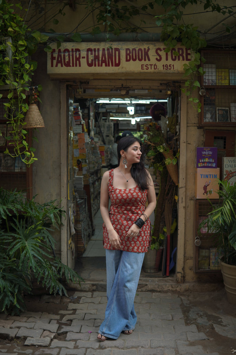 Gerua bagru handblock kurti