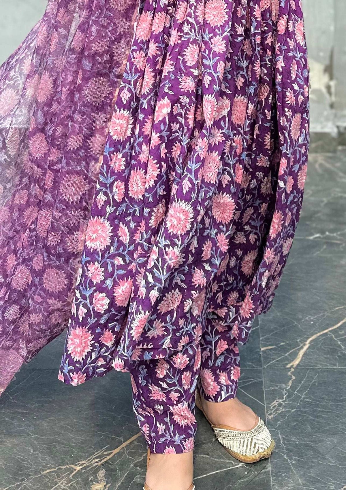 Sahana Cotton Handblock Anarkali Set