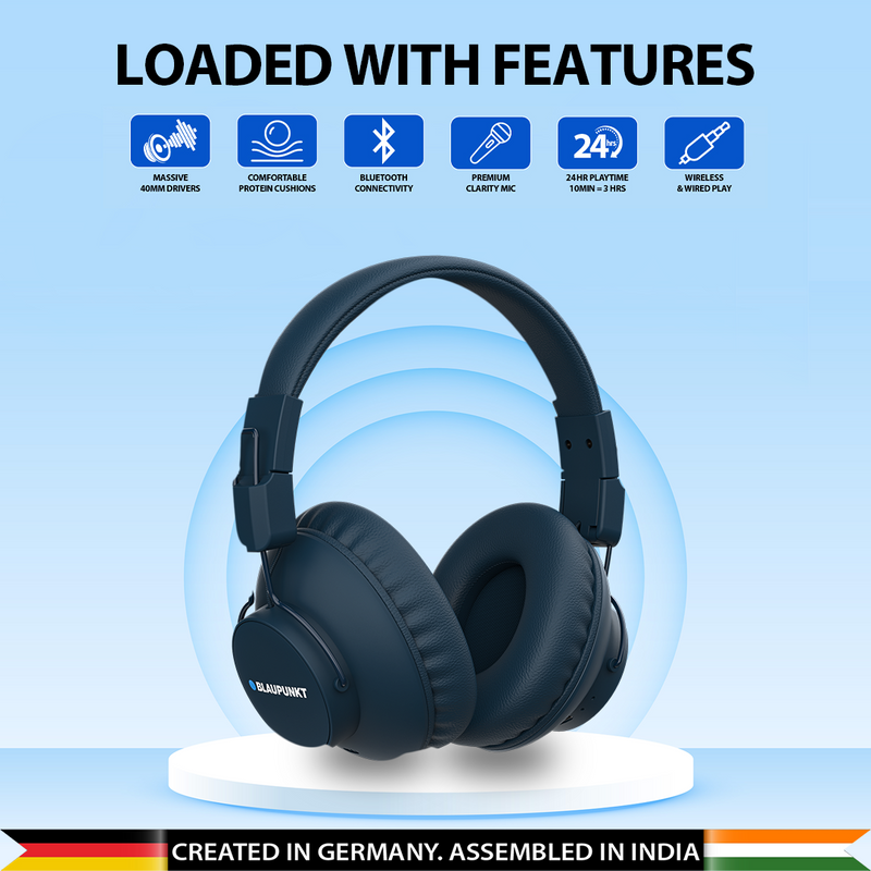 BH41  Bluetooth Wireless Over-Ear Headphone (Blue)-6
