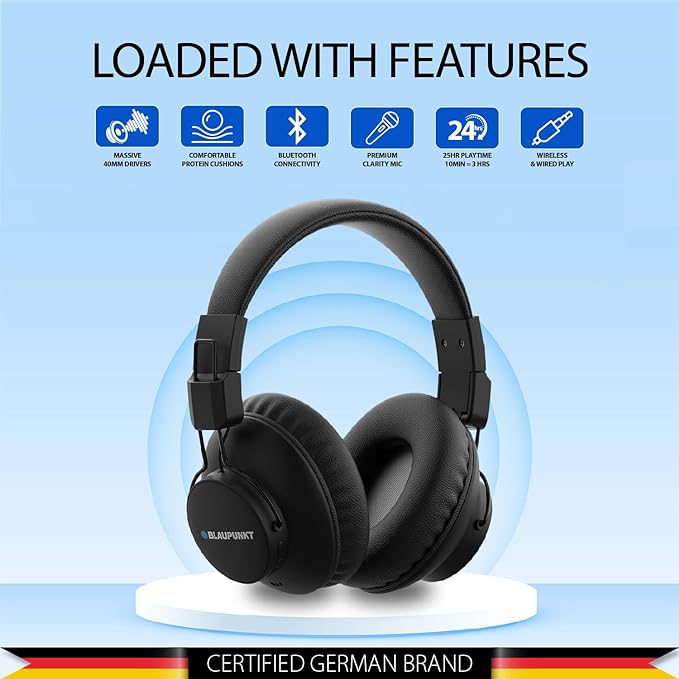 BH41  Bluetooth Wireless Over Ear Headphone (Black)-6