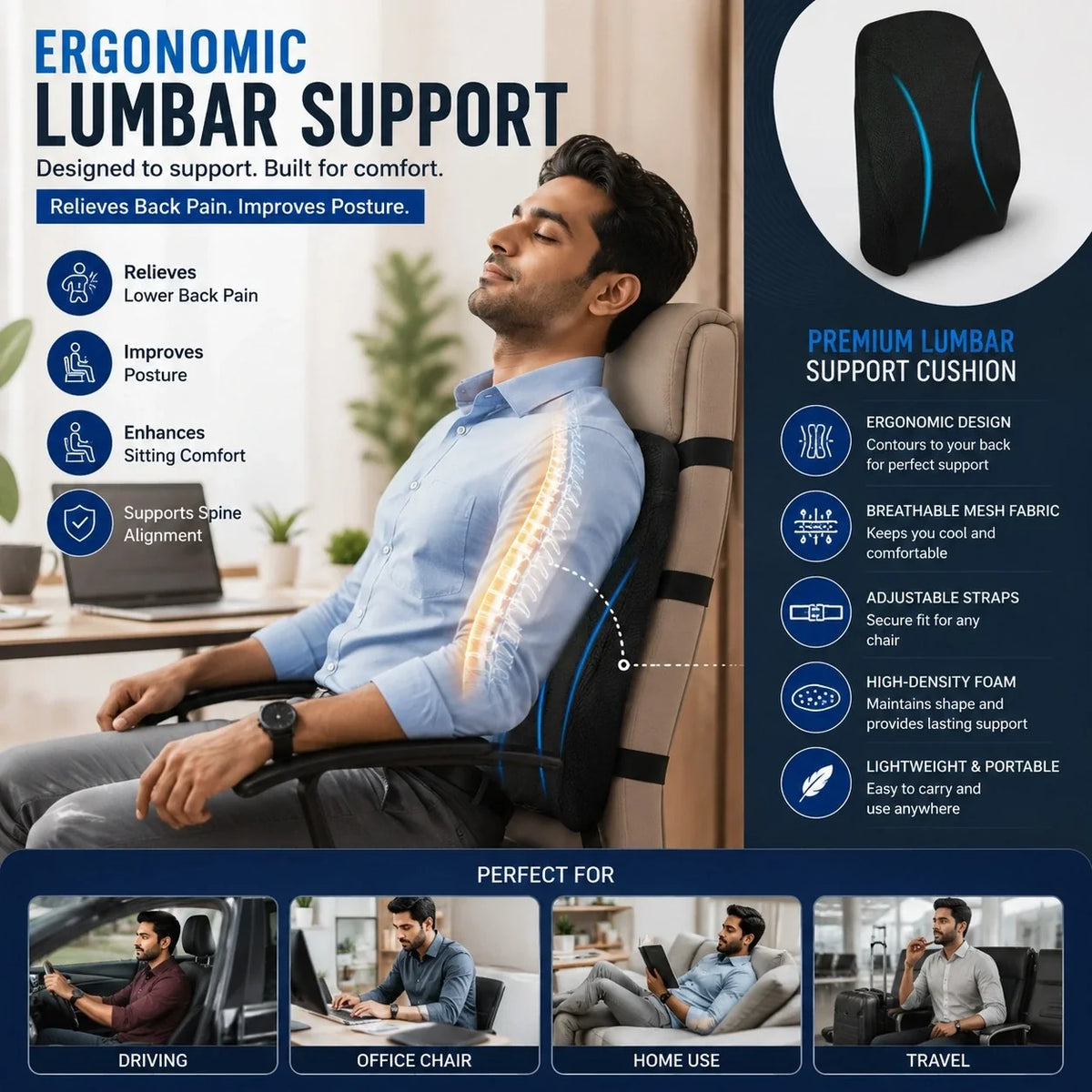 Back Rest for Chair Lightweight Travel Friendly Portable