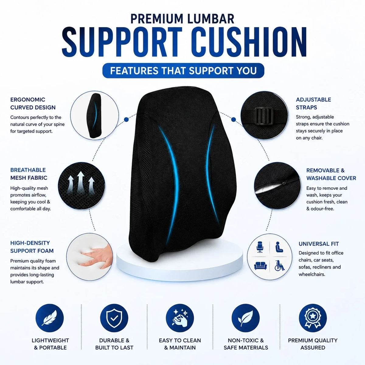 Backrest Cushion Lumbar Support Pain Relief Pillow for Office Chair and Car Seat