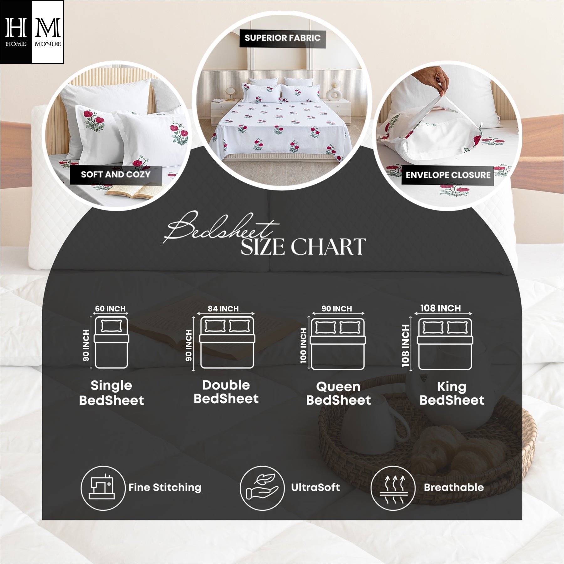 Imprimer Vignette - Floral Printed Bedsheet (Red)-7