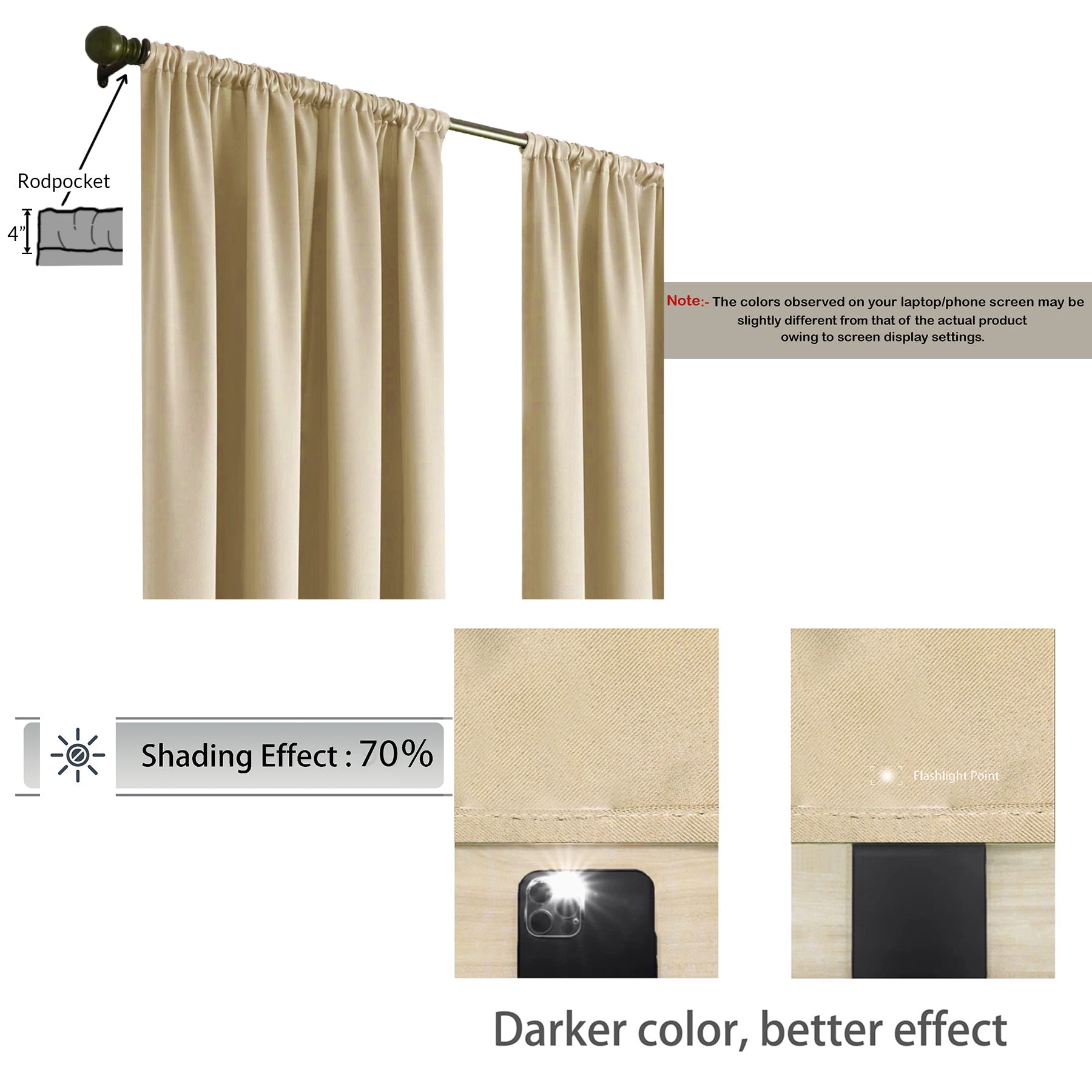 Fort Essential - Rod Pocket Blackout Curtain (Beige)