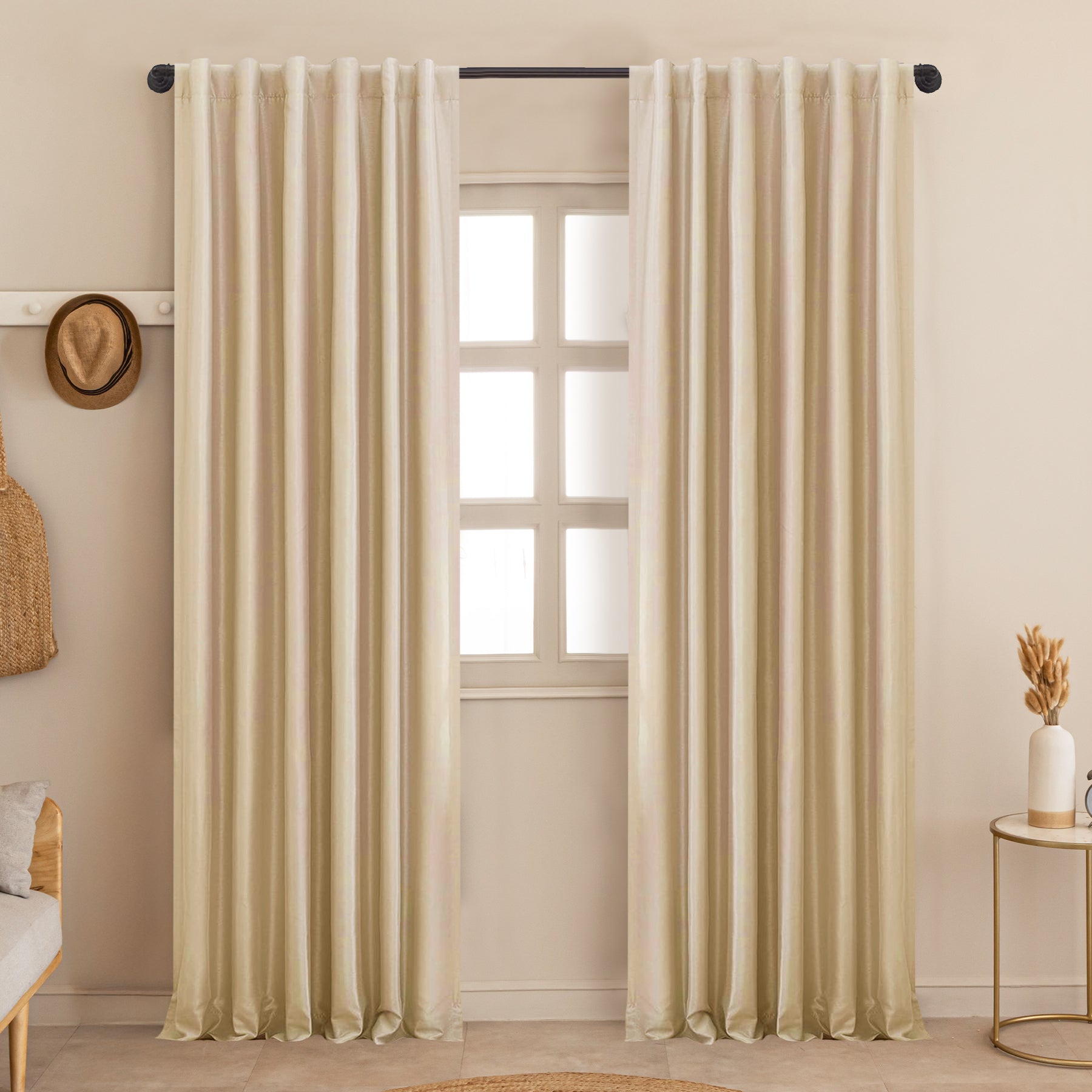 Fort Essential - Back Tab Blackout Curtain (Beige)-1