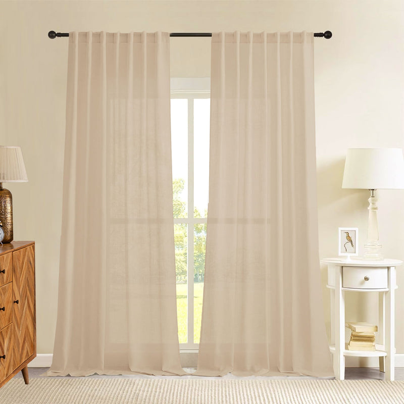 Fort Absolute - Back Tab Solid Sheer Curtain (Beige)-1