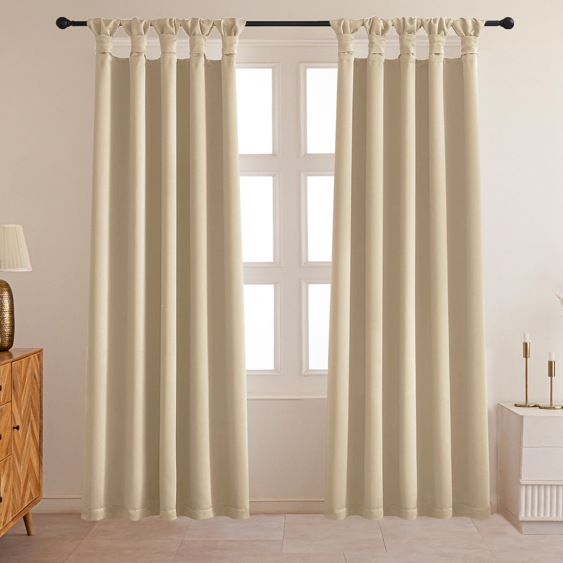 Fort Essential - Twist Tap Top Solid Blackout Curtain (Beige)-1