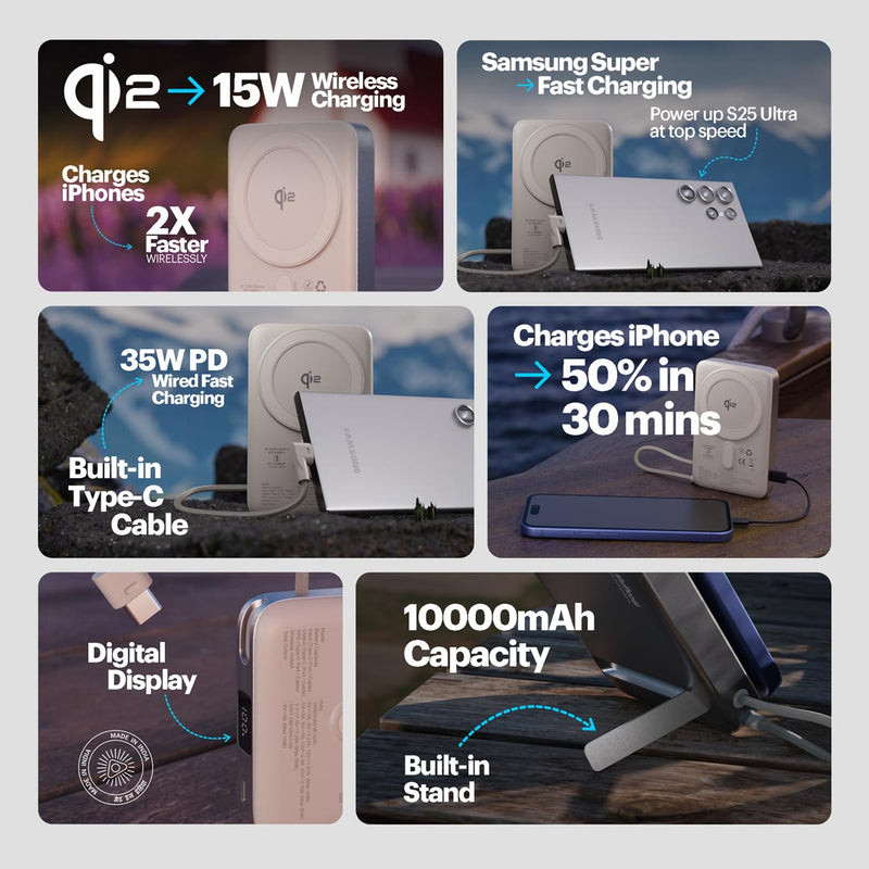 Odin 10,000mAh Qi2 MagSafe Wireless Powerbank with Built-In Type-C Cable
