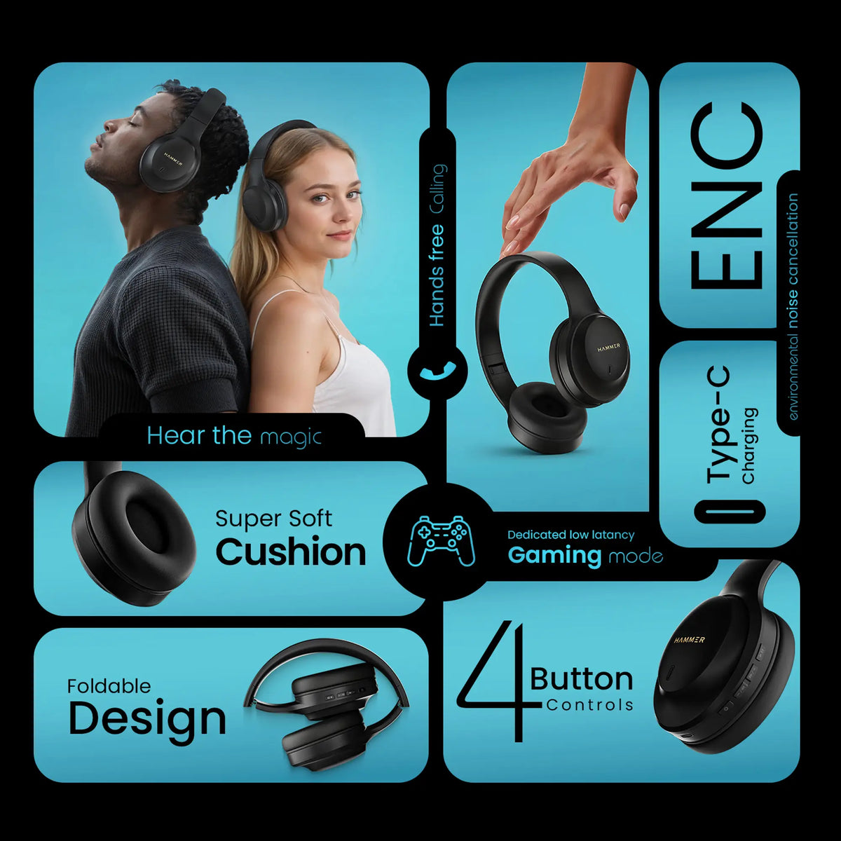 Hammer Vibe ENC Bluetooth Gaming Headphone Long Play Time-4