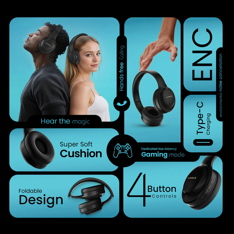 Hammer Vibe ENC Bluetooth Gaming Headphone Long Play Time-4