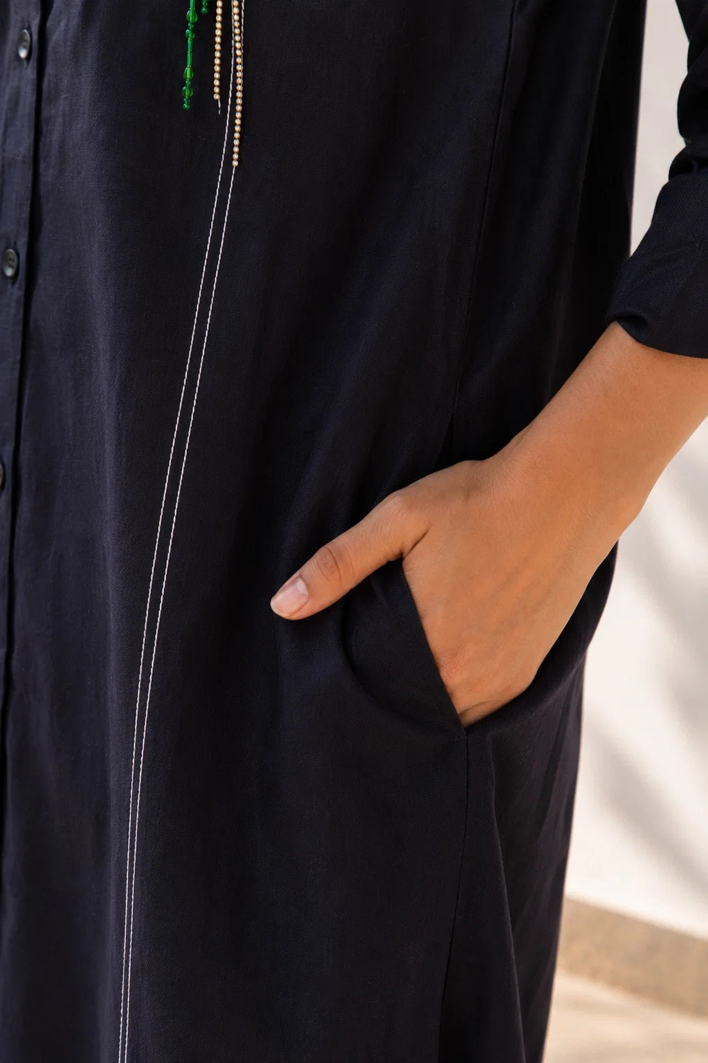 Black Cotton Dress - Flamingo Embroidery