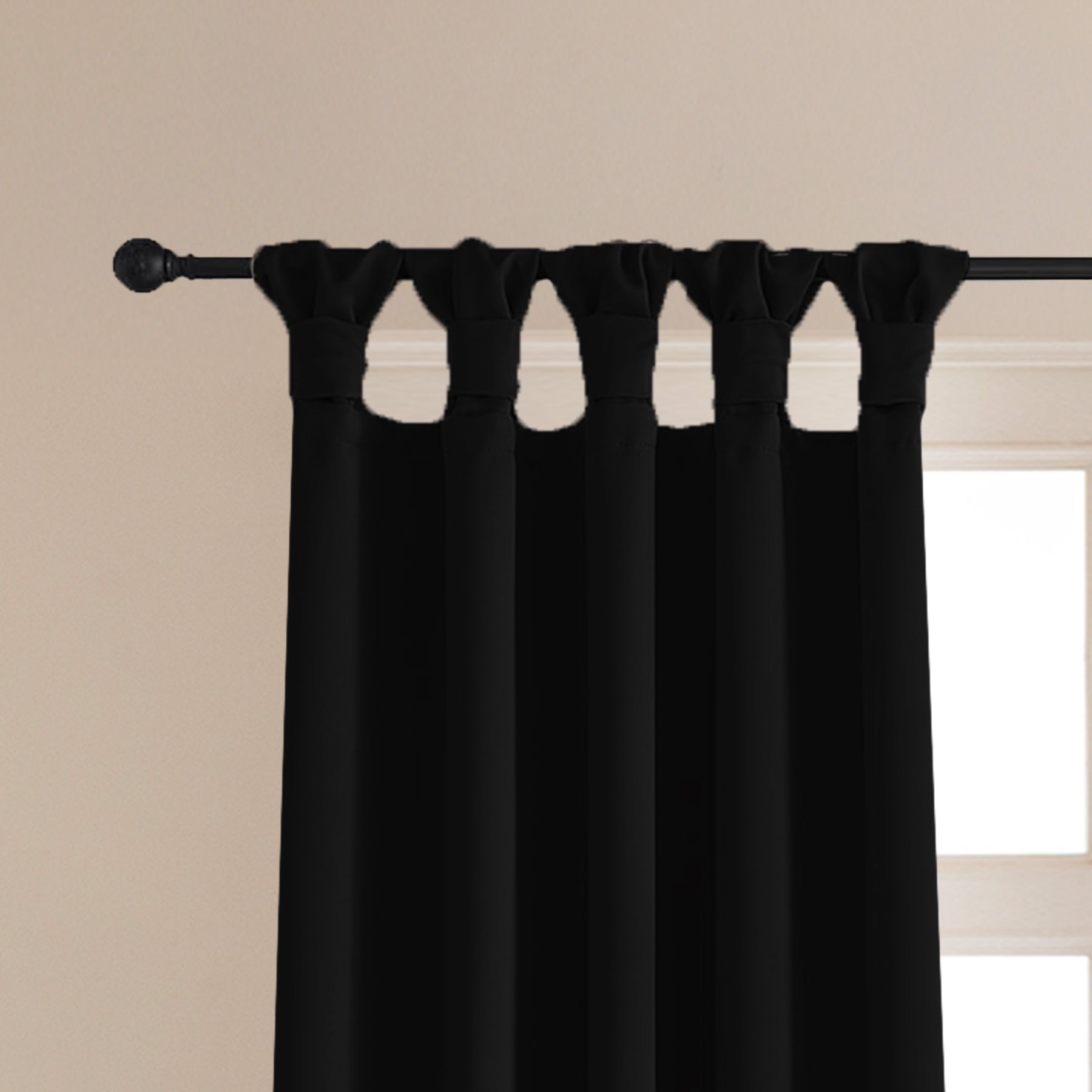 Fort Essential - Twist Tap Top Solid Blackout Curtain (Black)-2