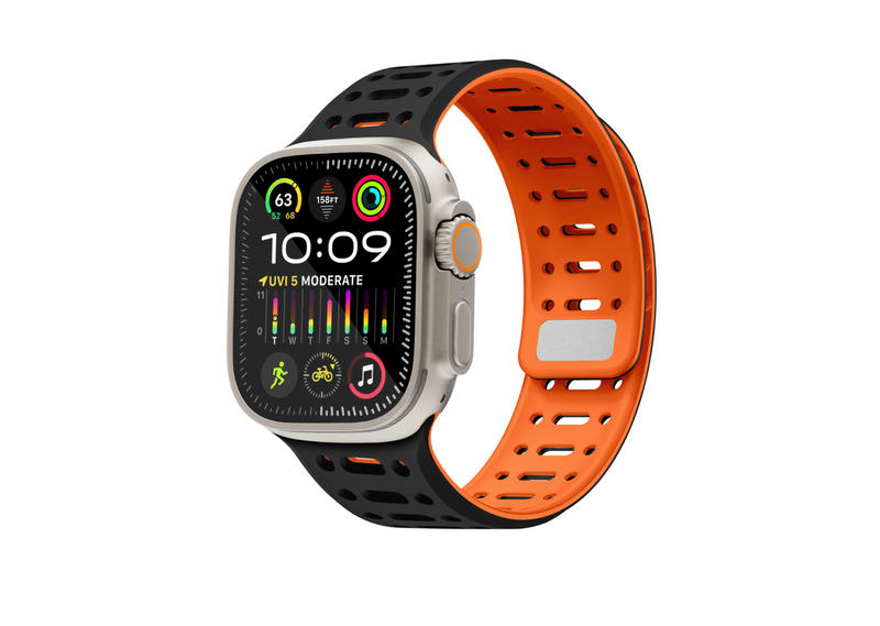 Black & Orange Premium Silicone Sport Band with Pin lock and magnetic closure.