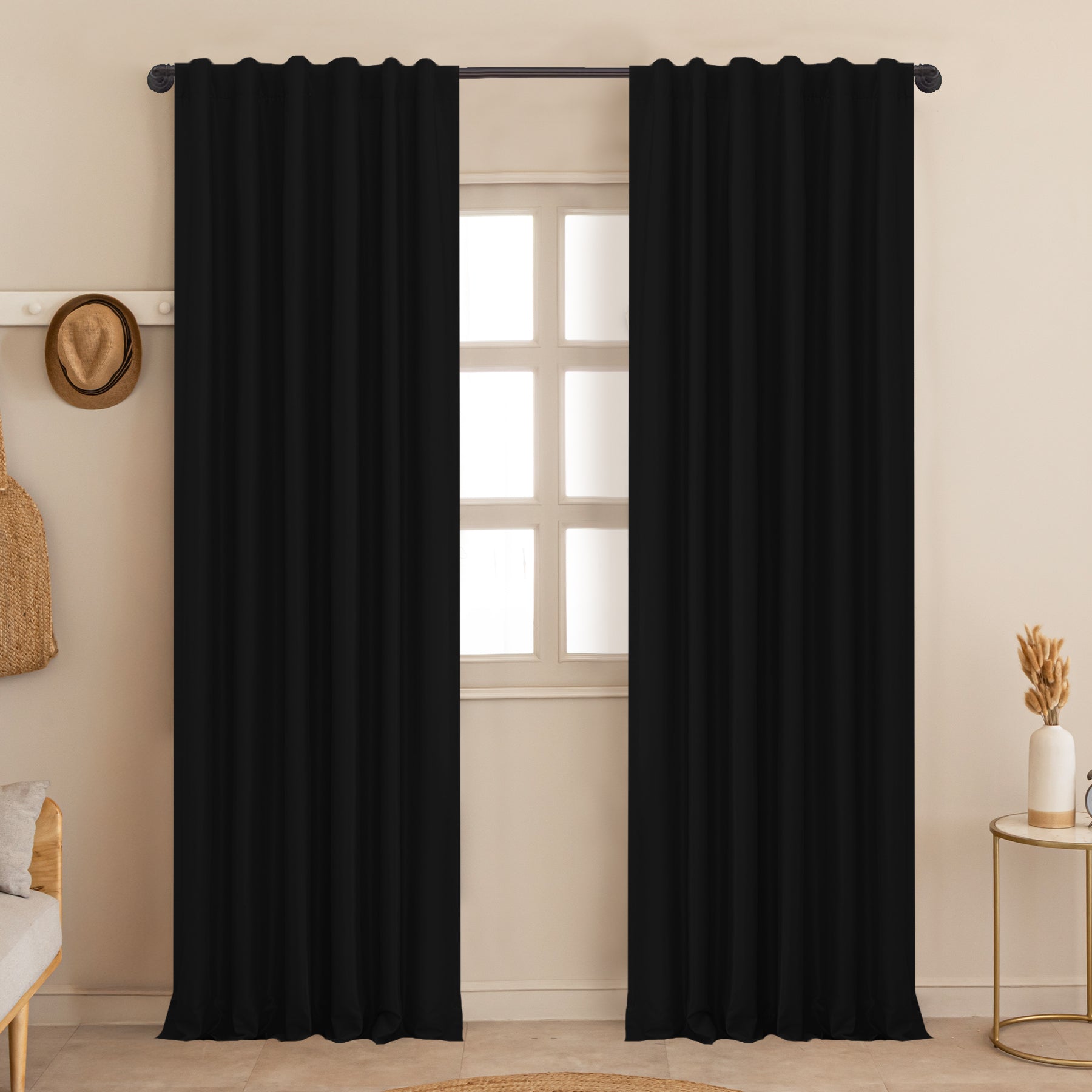 Fort Essential - Back Tab Blackout Curtain (Black)-1