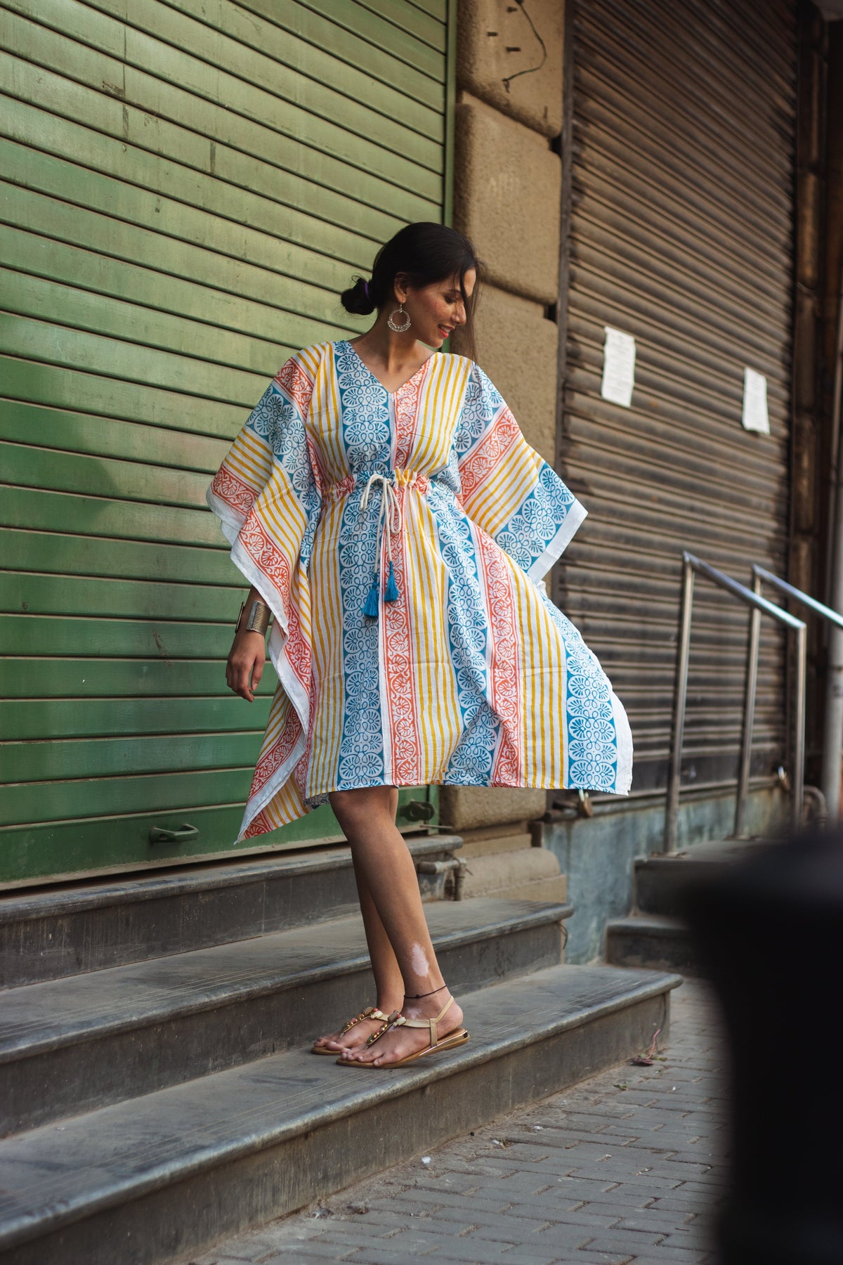 Block Printed Cotton Mul Kaftan Tunic/ Dress · Beachy Vibes-3