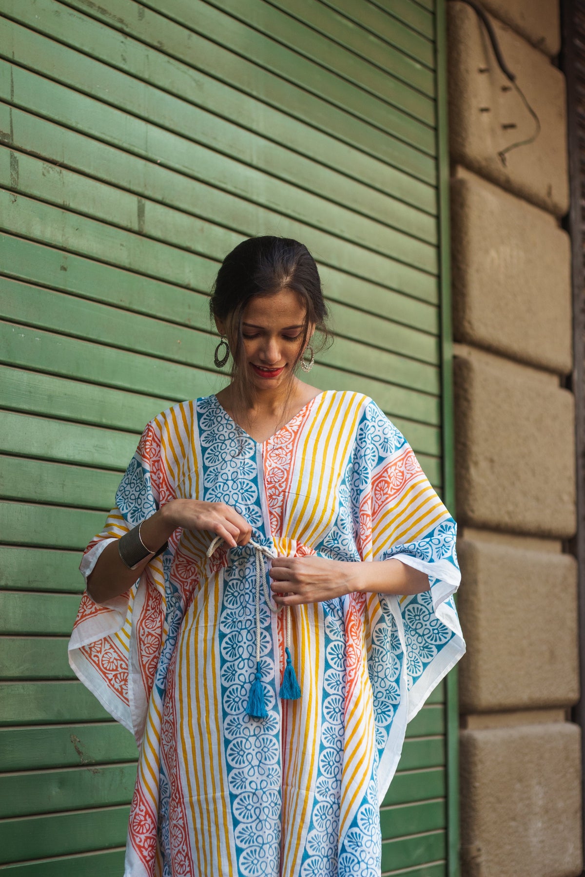 Block Printed Cotton Mul Kaftan Tunic/ Dress · Beachy Vibes-5