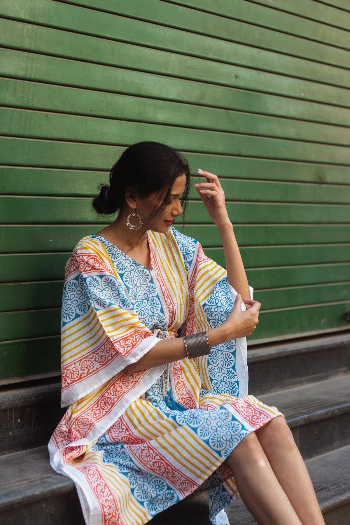 Block Printed Cotton Mul Kaftan Tunic/ Dress · Beachy Vibes-6