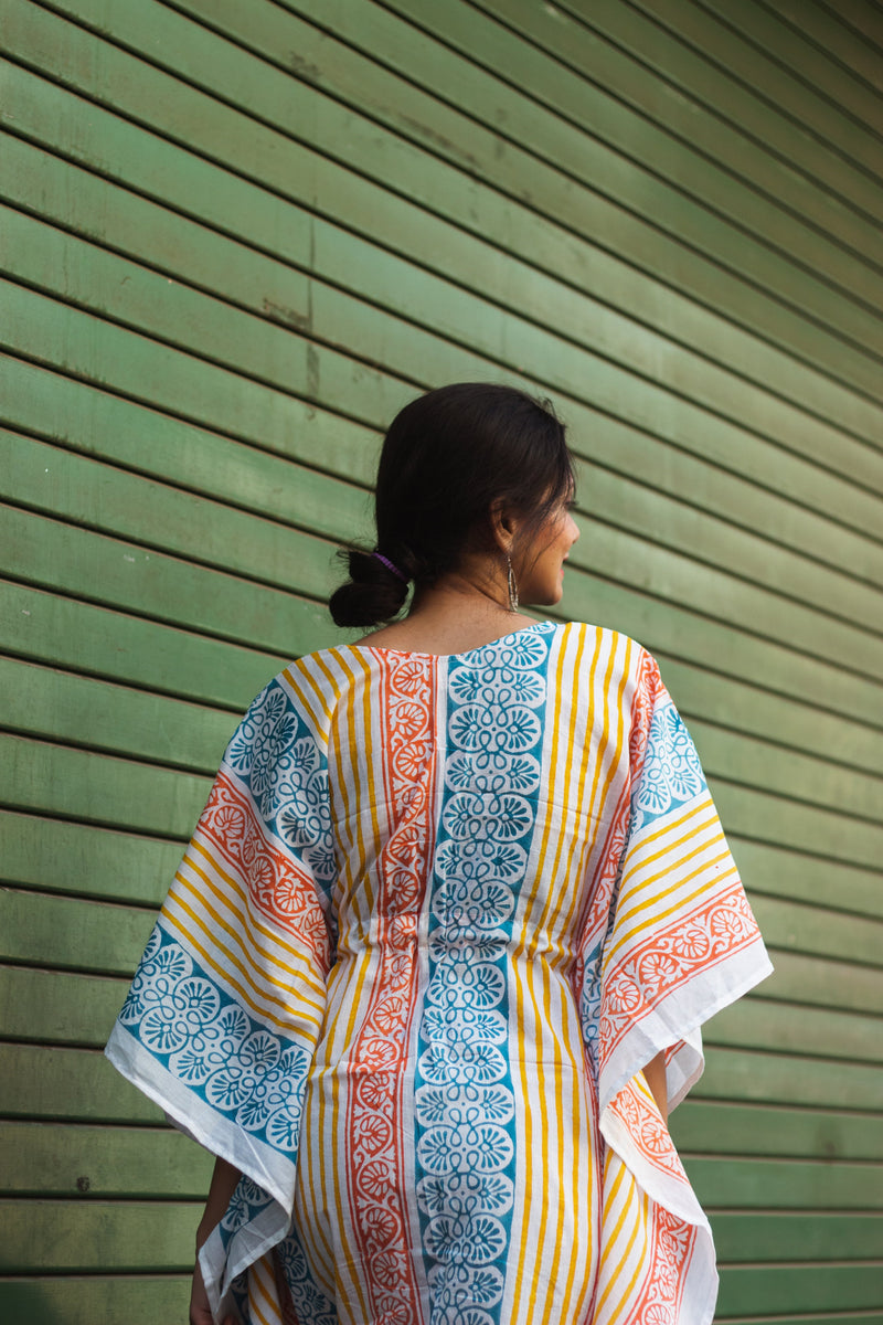 Block Printed Cotton Mul Kaftan Tunic/ Dress · Beachy Vibes-7