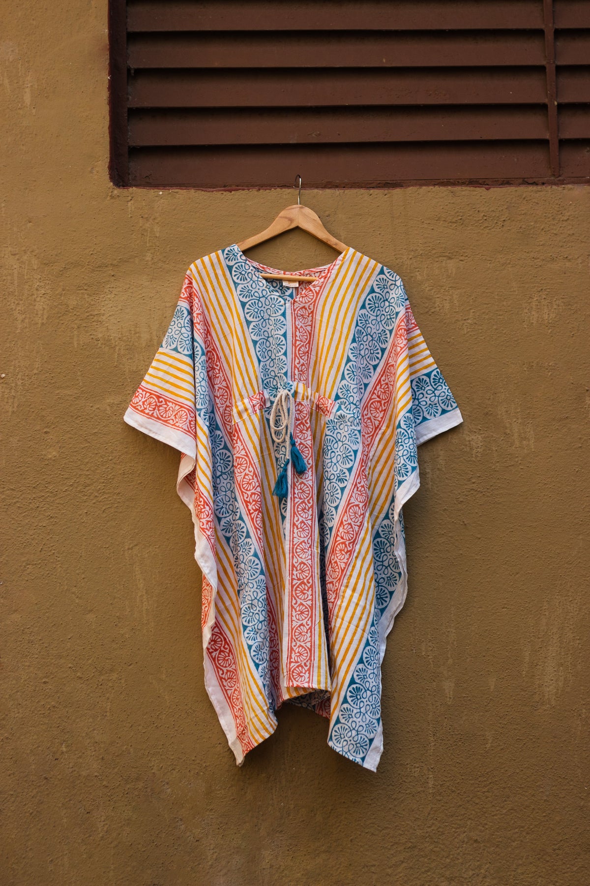 Block Printed Cotton Mul Kaftan Tunic/ Dress · Beachy Vibes-4