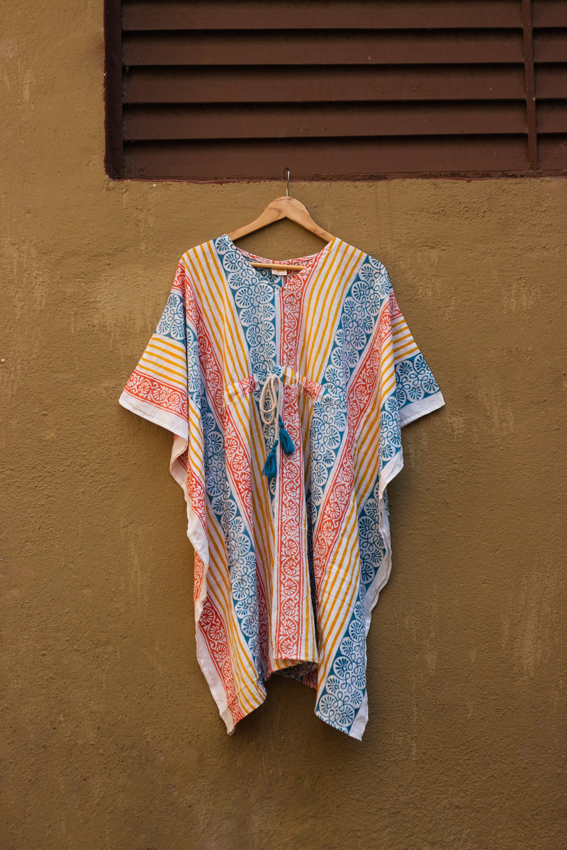 Block Printed Cotton Mul Kaftan Tunic/ Dress · Beachy Vibes-4
