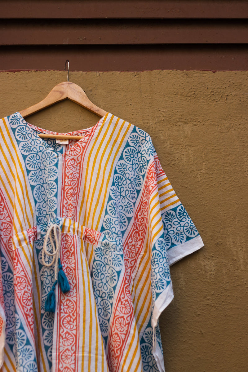 Block Printed Cotton Mul Kaftan Tunic/ Dress · Beachy Vibes-8