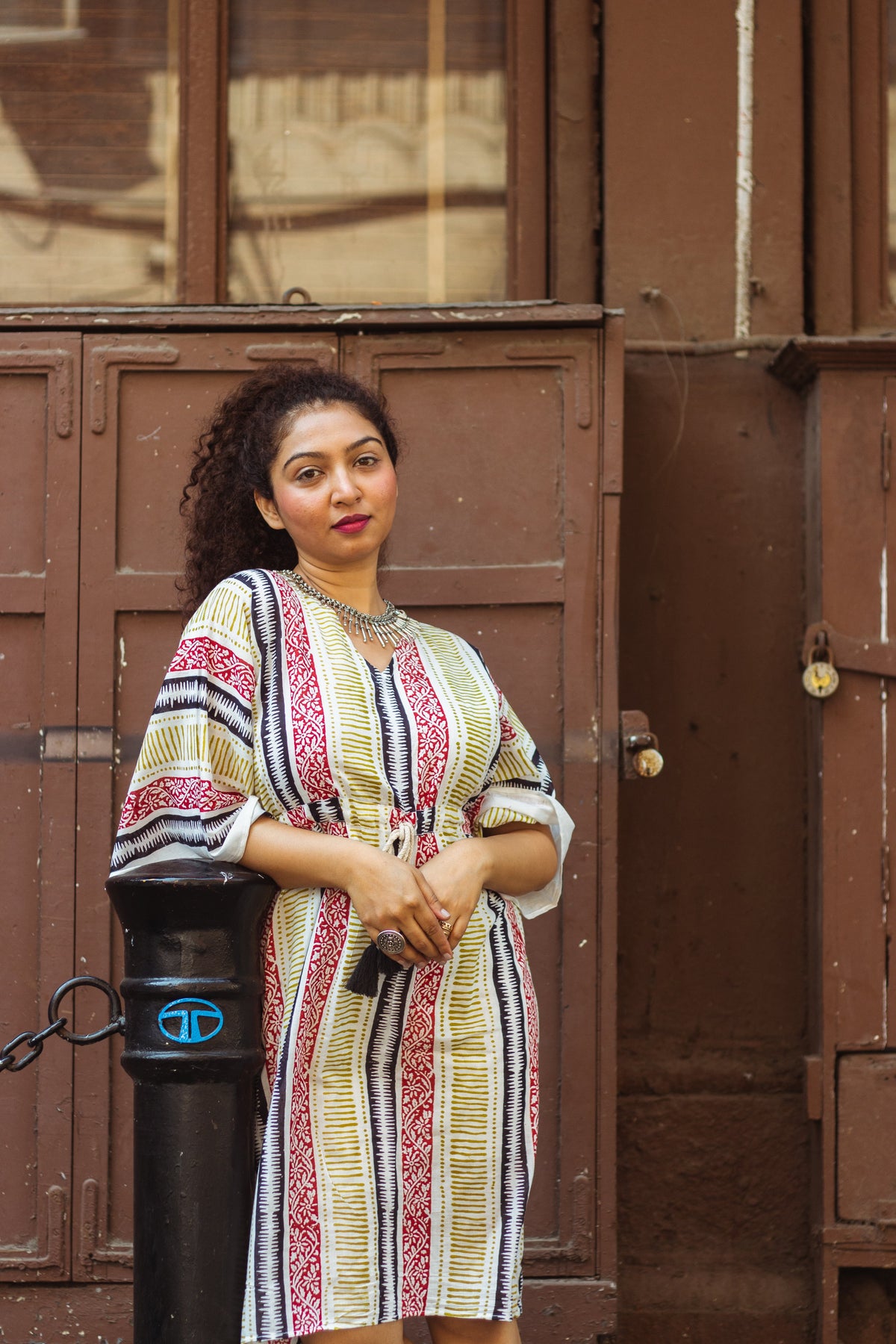 Block Printed Cotton Mul Kaftan Tunic/ Dress · Earthy Tones-1